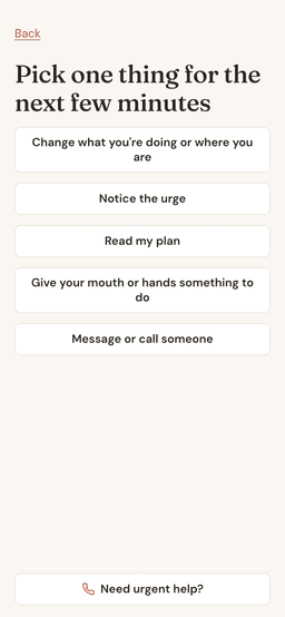 The Help now screen with actions for a craving